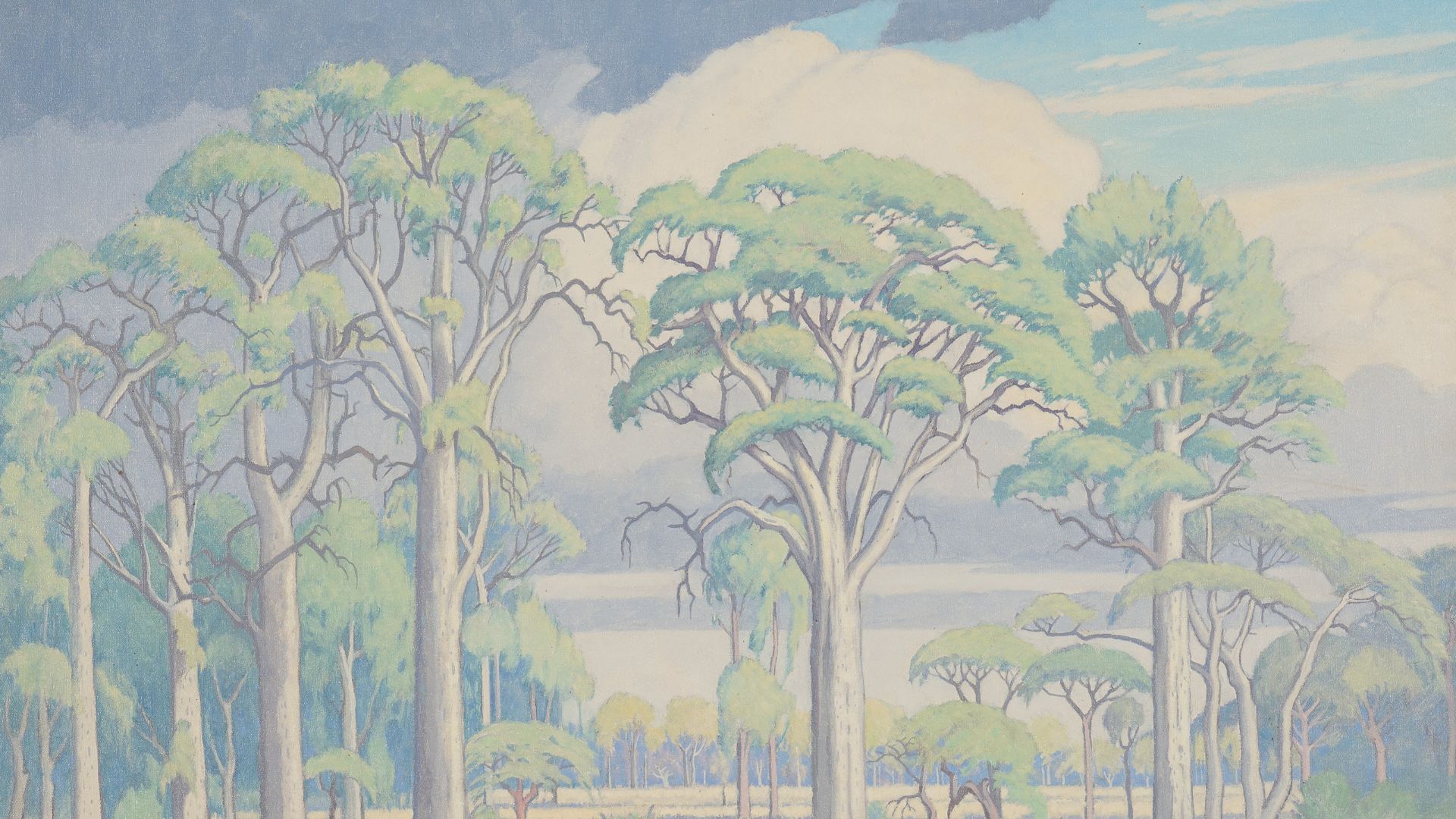J.H. Pierneef, Bushveld Landscape, Approaching Storm, Sabi Sands, oil on canvas, 1952