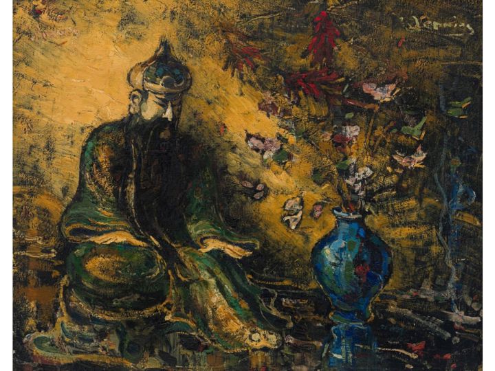 Pieter Wenning; Still Life with Oriental Figurine and Vase of Flowers; R 60 000 - 80 000