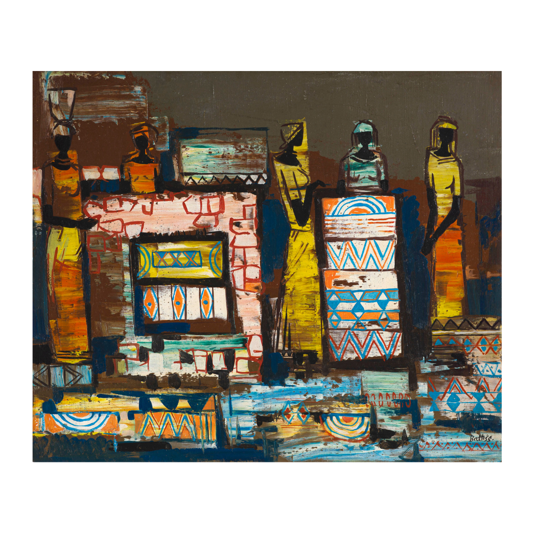 Walter Battiss; Ndebele Village (recto); Abstract African Figures (verso)